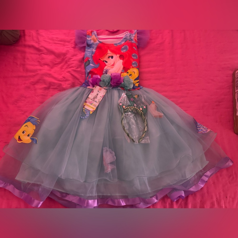 Kids Ariel Themed Dress with Headband